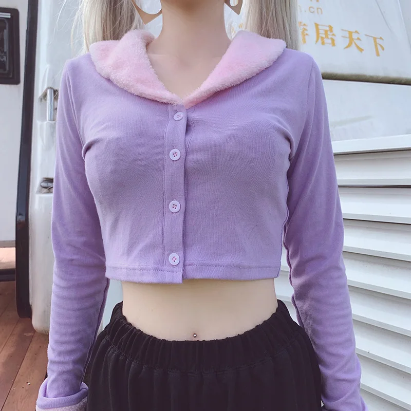 Preppy Style Harajuku Korean Coats Slim Purple Turn Down Collor Short Outwear Casual Button Autumn 2020 Fluff Women Clothes
Preppy Style Harajuku Korean Coats Slim Purple Turn Down Collor Short Outwear Casual Button Autumn 2020 Fluff Women Clothes