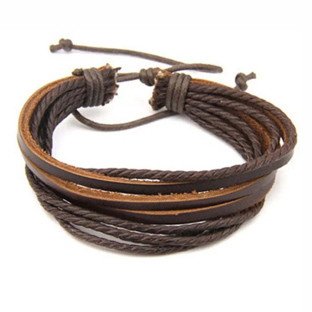 

Hot 100% hand-woven Fashion Jewelry Leather Braided Rope Wristband Wrap multilayer men bracelets & bangles for women