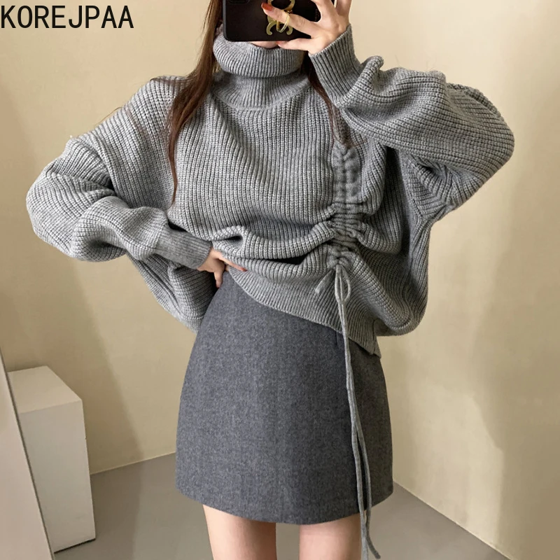 Korejpaa Casual Solid Women Sweaters 2021 Autumn Winter Turtleneck Long Sleeve Side Drawstring Warm Knitted Pullover Elegant
Korejpaa Casual Solid Women Sweaters 2021 Autumn Winter Turtleneck Long Sleeve Side Drawstring Warm Knitted Pullover Elegant