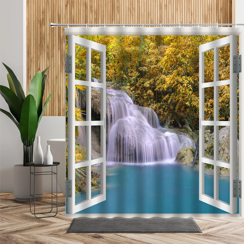 3D Window Opening Waterfall Shower Curtain Lake Forest Scenery Bathroom Decor Set Waterproof Home Decoration Curtains With Hooks
3D Window Opening Waterfall Shower Curtain Lake Forest Scenery Bathroom Decor Set Waterproof Home Decoration Curtains With Hooks