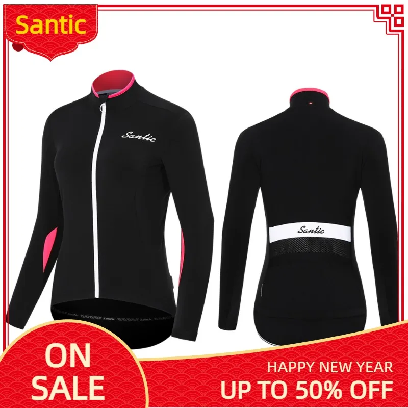 

Santic Women Cycling Jackets Keep Warm Riding Bike Fleece Windproof MTB Coat Reflective Jacket Spring Autumn Asian Size