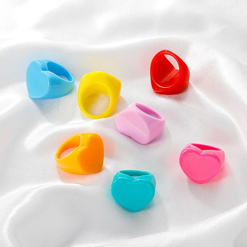 Resin Heart Rings Colorful Love Acrylic Chunky Fashion Finger Jewelry Korean Simple Style Women Jewelry Wholesale
Resin Heart Rings Colorful Love Acrylic Chunky Fashion Finger Jewelry Korean Simple Style Women Jewelry Wholesale