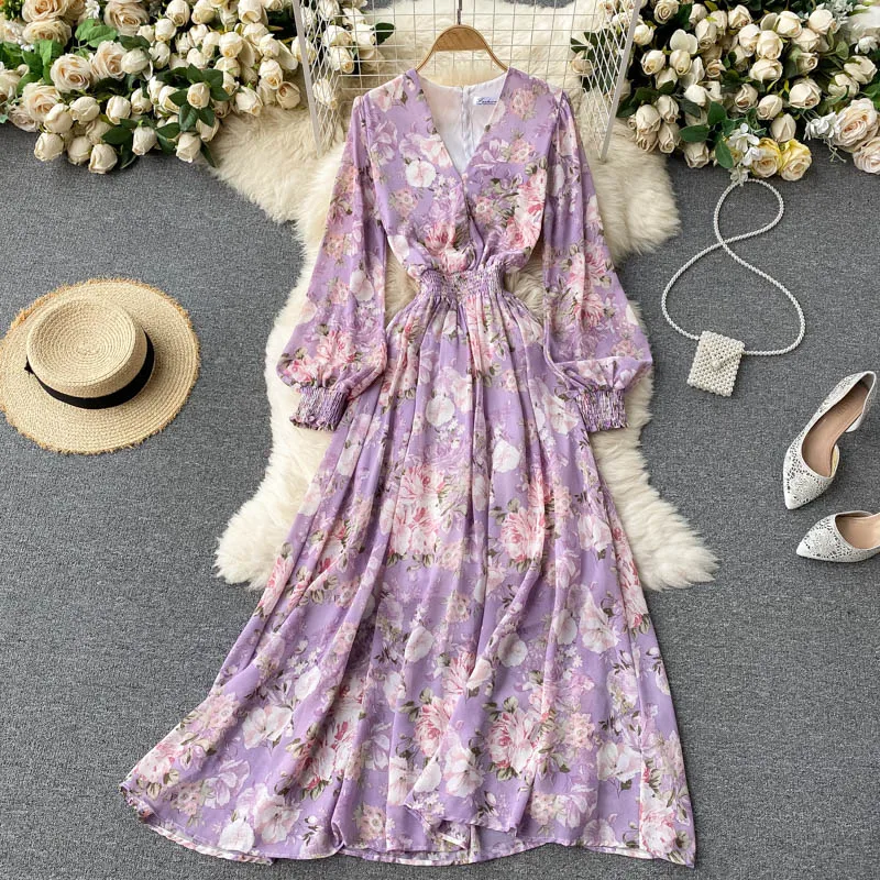 New Spring Autumn Women Sexy V-Neck Hollow Out Waistless Slim Long Dress Sweet Floral Chiffon Dress 
New Spring Autumn Women Sexy V-Neck Hollow Out Waistless Slim Long Dress Sweet Floral Chiffon Dress