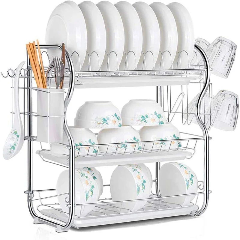 3 Tier Dish Drainer Rack Holder Dish Drying Rack Plate Dish Cup Cutlery Drainer Rack Plates Holder with Mug Holder and Cutlery K
3 Tier Dish Drainer Rack Holder Dish Drying Rack Plate Dish Cup Cutlery Drainer Rack Plates Holder with Mug Holder and Cutlery K