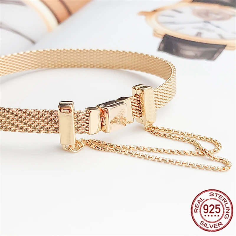 Classic 100% 925 Sterling Silver Rose gold Forever Love Mesh Bracelets Women Sterling Silver DIY Jewelry 17CM 19CM 21CM SMB003
Classic 100% 925 Sterling Silver Rose gold Forever Love Mesh Bracelets Women Sterling Silver DIY Jewelry 17CM 19CM 21CM SMB003
