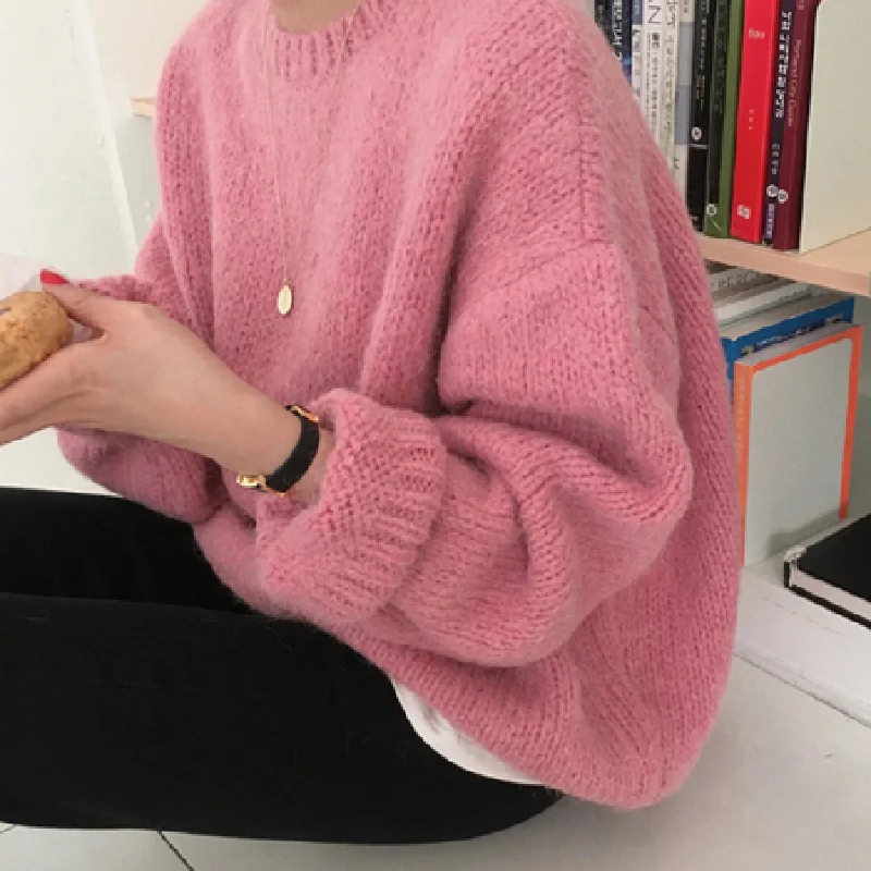10 colors Pink 2021 Women Sweater Pullover Female Knitting Overszie Long Sleeve Loose Knitted Outerwear Womens Winter Sweaters
10 colors Pink 2021 Women Sweater Pullover Female Knitting Overszie Long Sleeve Loose Knitted Outerwear Womens Winter Sweaters