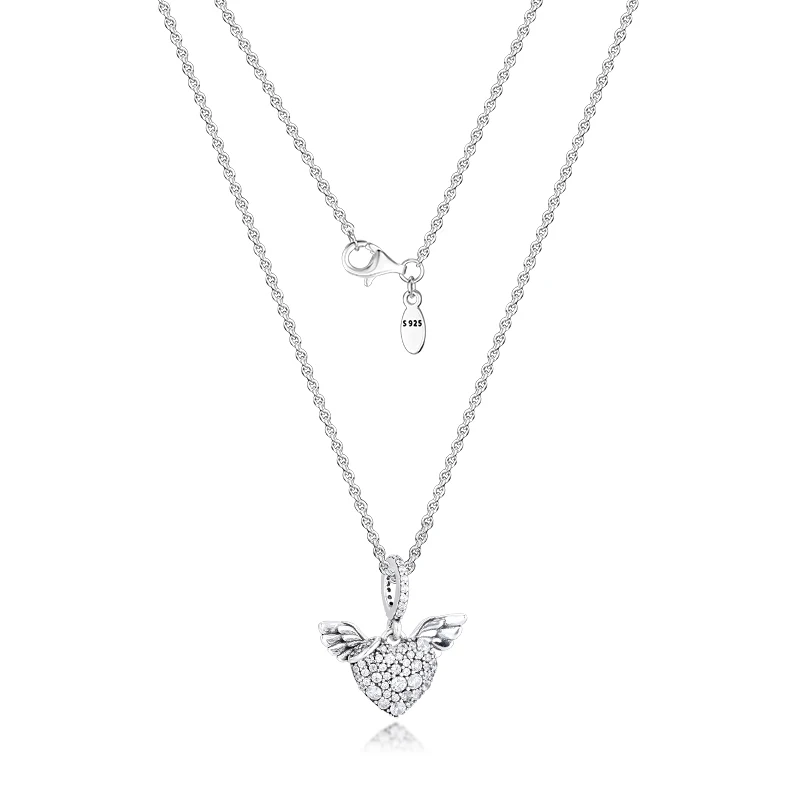 Pave Heart & Angel Wings Necklace Fits For Beads & Charms DIY Chain Fashion Female Necklace Sterling Silver Jewelry
Pave Heart & Angel Wings Necklace Fits For Beads & Charms DIY Chain Fashion Female Necklace Sterling Silver Jewelry