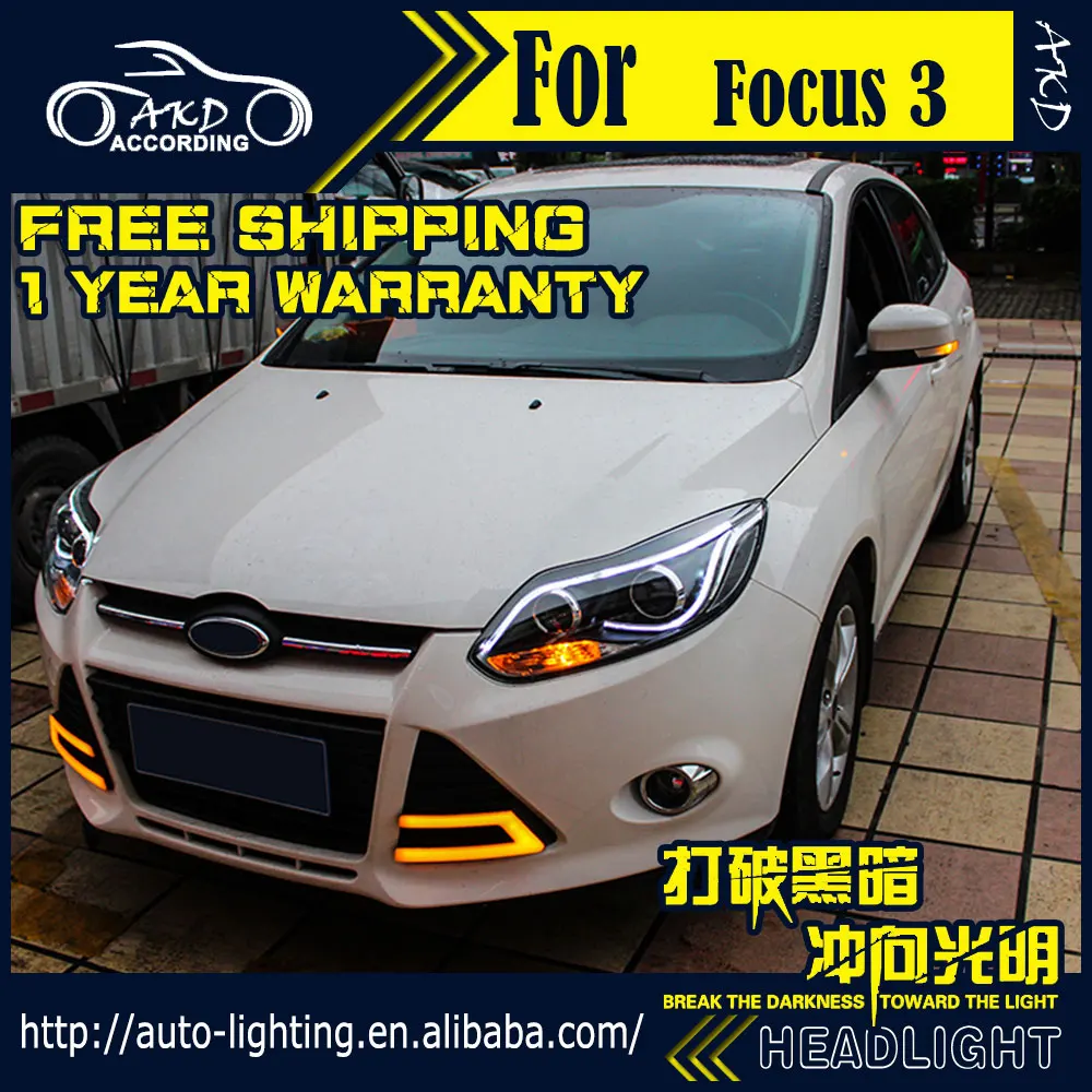 Автомобильная фара AKD в сборе для Ford светодиодная Focus 2012 2014 3 DRL H7 D2H HID вариант Angel Eye