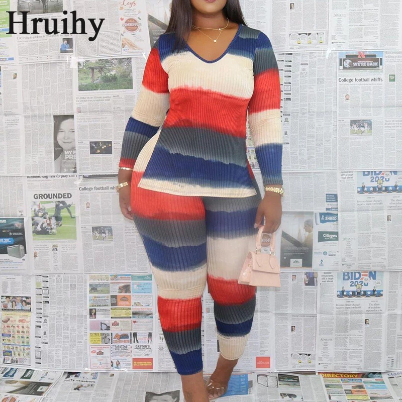 Fashion Two Piece Outfits Long Sleeve O Neck Tops Long Pants Two Piece Set Striped Rib Knitted Casual Plus Size Clothes Women
Fashion Two Piece Outfits Long Sleeve O Neck Tops Long Pants Two Piece Set Striped Rib Knitted Casual Plus Size Clothes Women