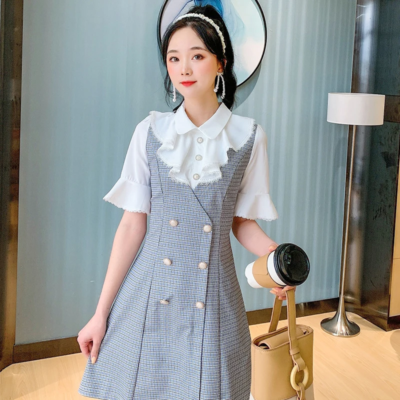 COIGARSAM Ruffles Women one-piece dress korean Summer Patchwork Double Breasted Dresses Black Green Plaid Blue Grid 8872
COIGARSAM Ruffles Women one-piece dress korean Summer Patchwork Double Breasted Dresses Black Green Plaid Blue Grid 8872