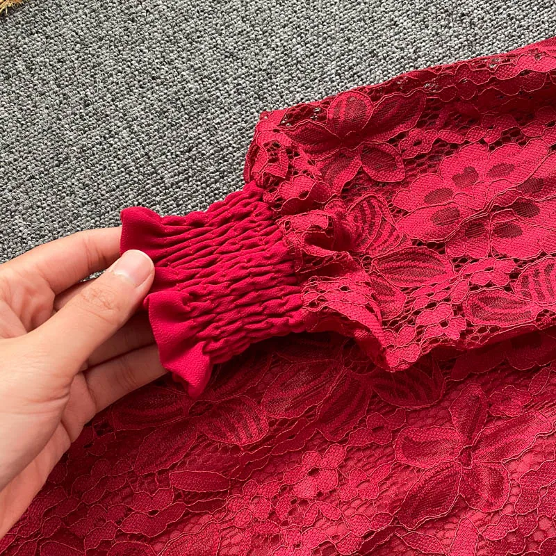 French Design Splice Lace Pleated Dress Women Puff Sleeve O Neck A-line Dresses Fashion Spring Office Lady Midi Dress
French Design Splice Lace Pleated Dress Women Puff Sleeve O Neck A-line Dresses Fashion Spring Office Lady Midi Dress