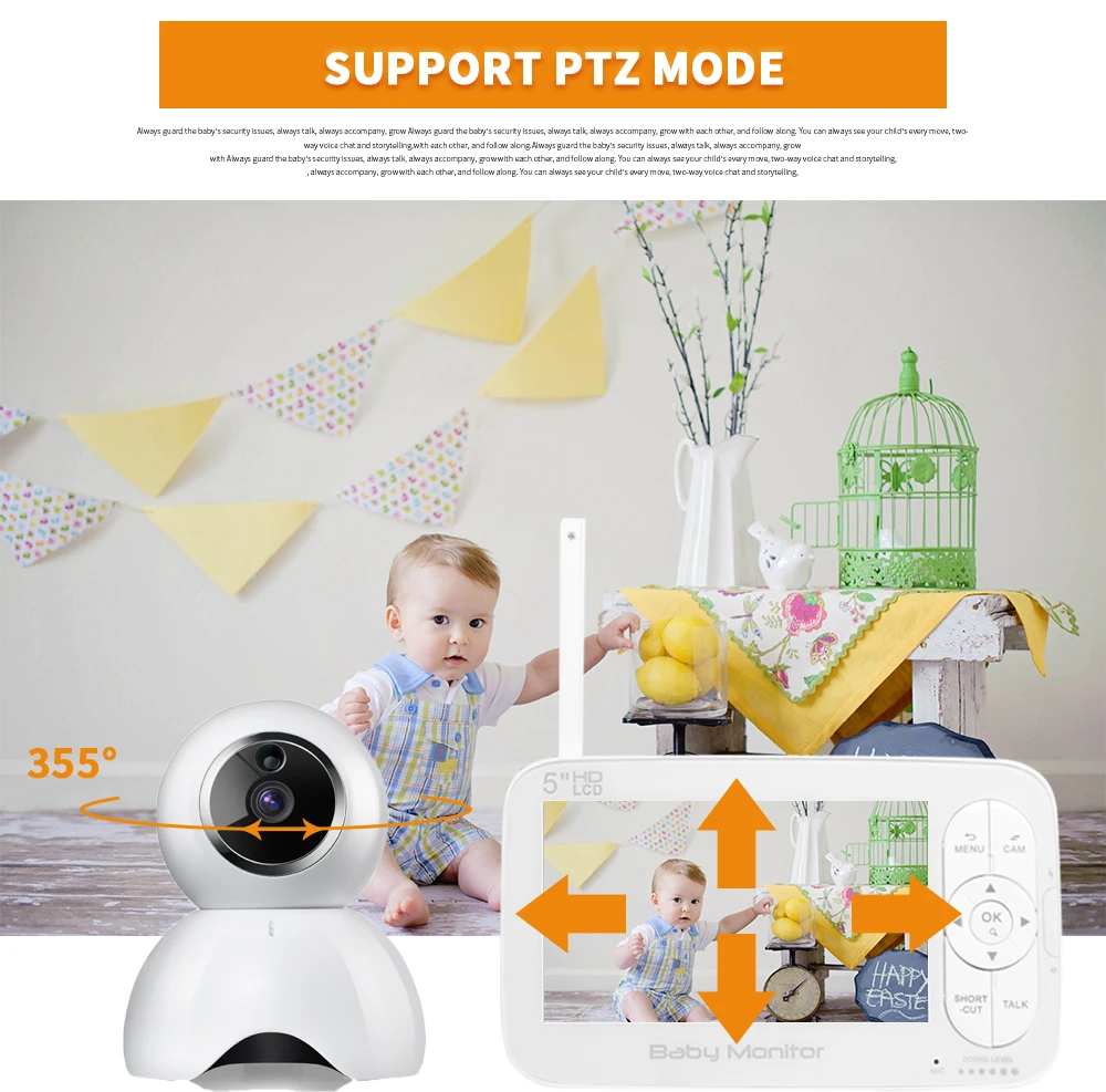 HD 720P Baby Monitor 5.0 Wireless LCD Audio Video Radio Camera Walkie Nanny Music IR 24h Babysitter night vision 5m | Безопасность и