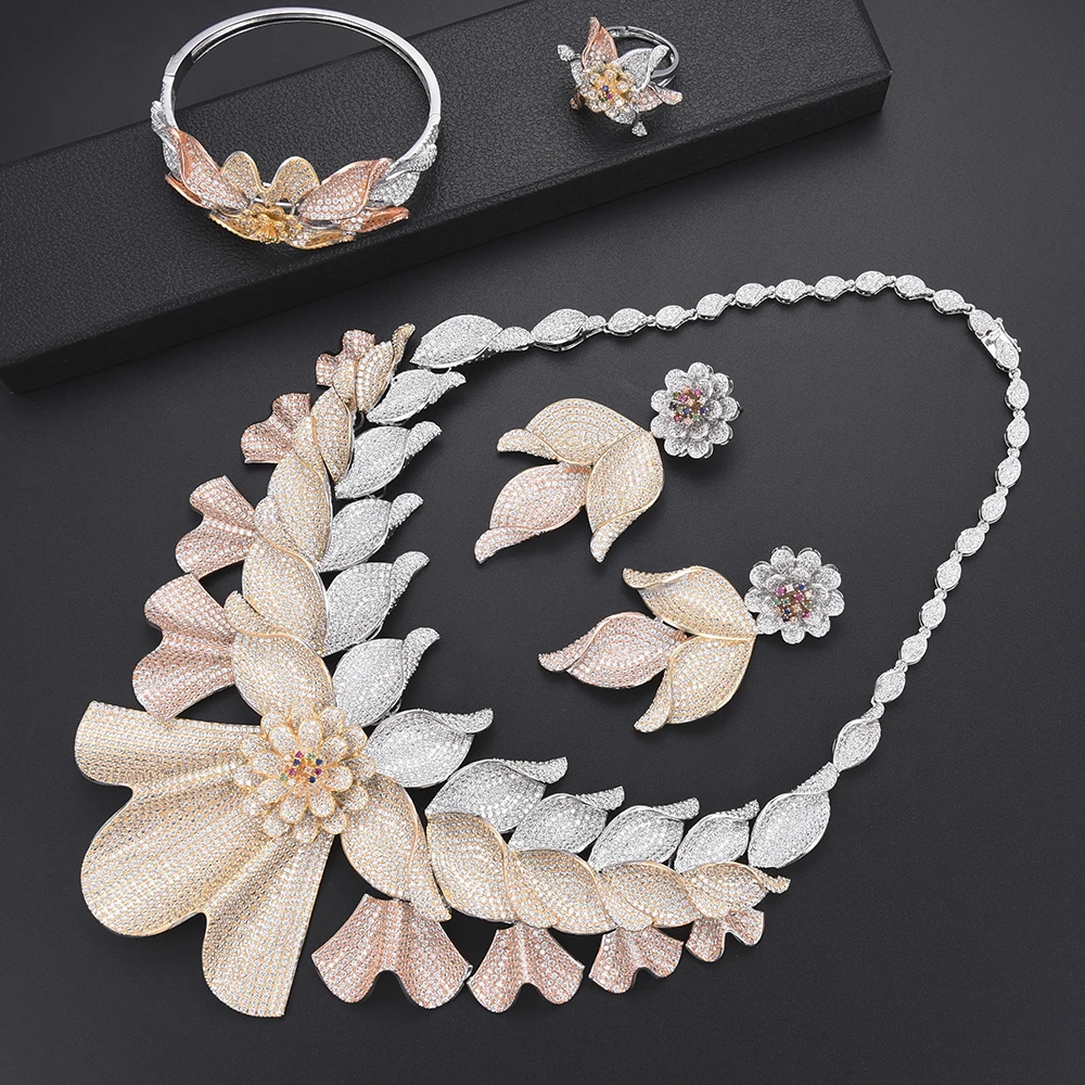 KellyBola Luxury Blossom Leaf Nigeria Bridal Wedding Jewelry Sets CZ African Wedding Necklace Earrings Bracelet Ring Jewelry Set 
KellyBola Luxury Blossom Leaf Nigeria Bridal Wedding Jewelry Sets CZ African Wedding Necklace Earrings Bracelet Ring Jewelry Set