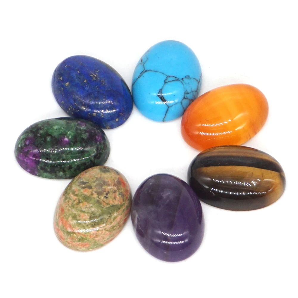 

7 Chakra Gemstone Engraved Reiki Healing Quartz Crystal Oval Cabochon Flat Meditation Worry Spiritual Stones 1 Set