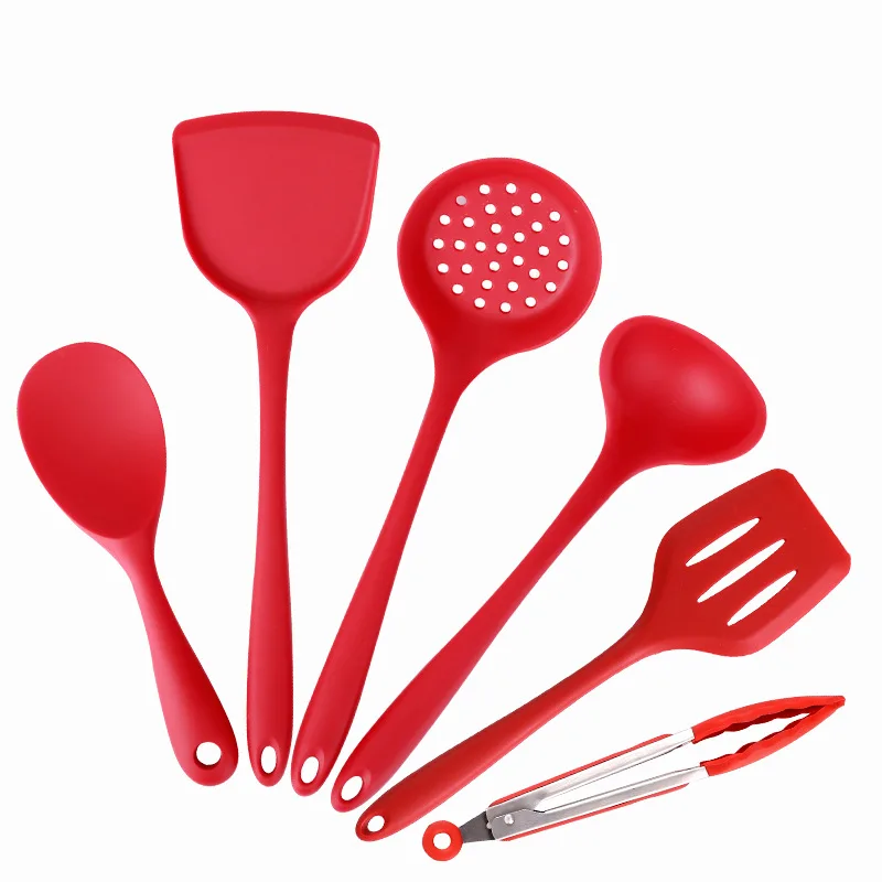 

Silicone Cooking Utensils 6 Pieces Set Kichen Accessories Non Stick Pan Using Wok Shovel Clamp Soup Spoon Silica Gel Kitchenware