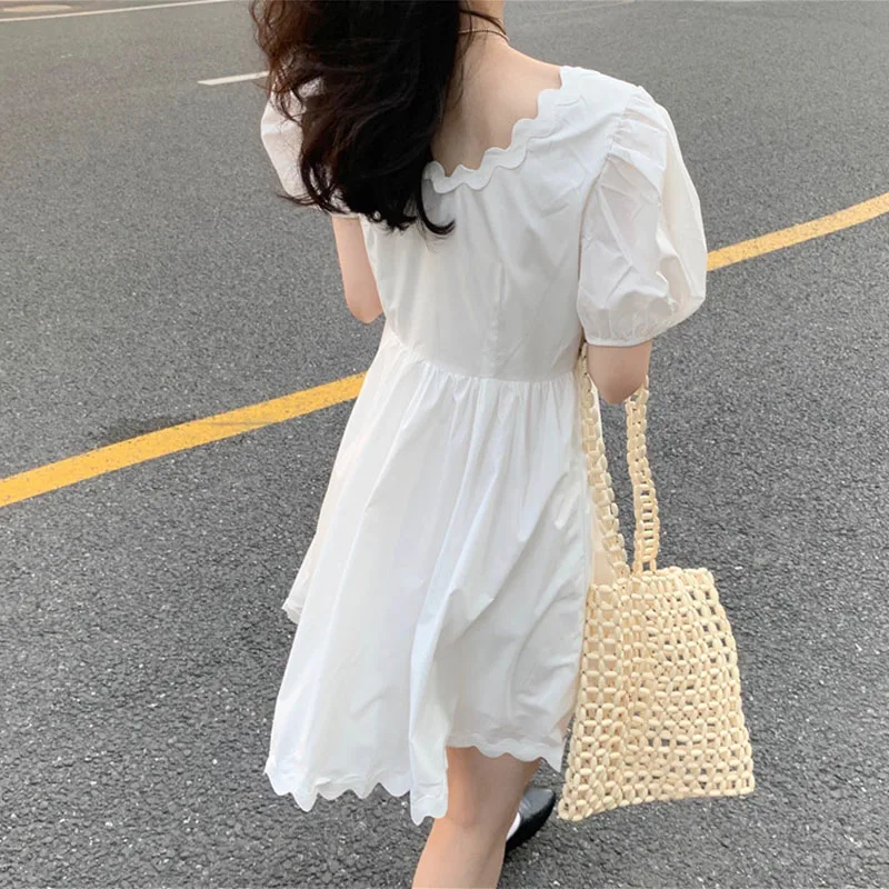2021 summer new women's dress wave pattern puff sleeve short-sleeved dress women's sweet dress white dress Puff Sleeve dresses 
2021 summer new women's dress wave pattern puff sleeve short-sleeved dress women's sweet dress white dress Puff Sleeve dresses