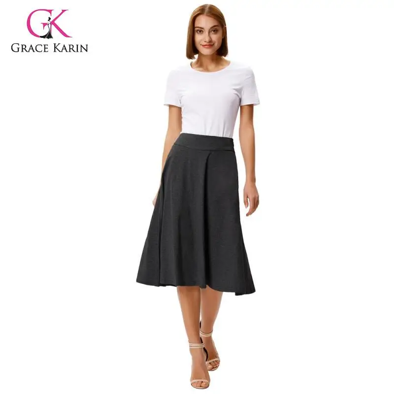 Grace Karin модная женская высокая эластичная хлопковая юбка с высокой талией