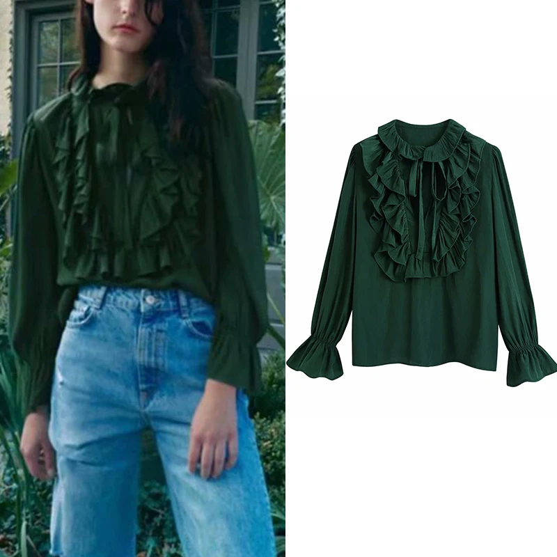 ZA Women Ruffles Blouse Tops 2021 Spring Autumn New O-neck Bow Tie Collar Flared Long Sleeve Top Offlice Lady Girls Solid Outfit
ZA Women Ruffles Blouse Tops 2021 Spring Autumn New O-neck Bow Tie Collar Flared Long Sleeve Top Offlice Lady Girls Solid Outfit