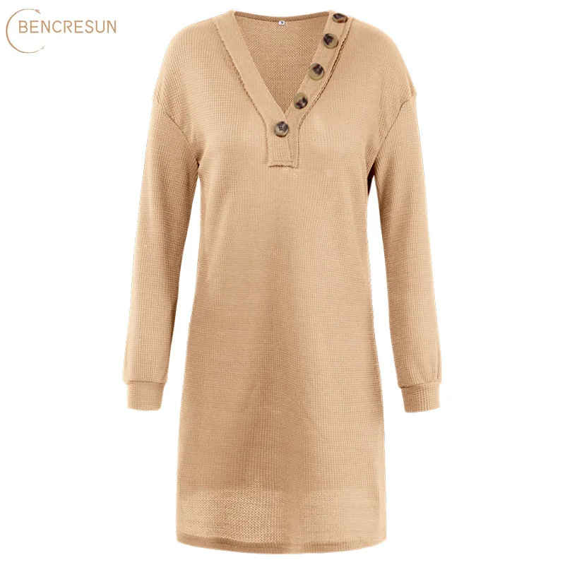 Causal Women Solid Color Knitted Mini Dress Button V-Neck Long Sleeve Black Green Apricot Autumn Winter Pullover Ladies Dress
Causal Women Solid Color Knitted Mini Dress Button V-Neck Long Sleeve Black Green Apricot Autumn Winter Pullover Ladies Dress