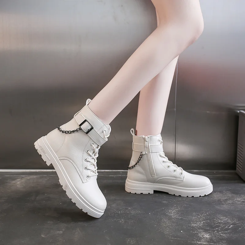 British style Martin boots fashion all-match autumn buckle thick-soled metal chain ankle boots ladies zipper boots Botas De Muje 
British style Martin boots fashion all-match autumn buckle thick-soled metal chain ankle boots ladies zipper boots Botas De Muje