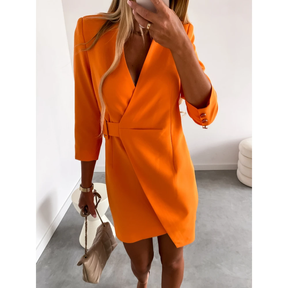 Asymmetrical Orange Dress Women Casual Long Sleeve V-Neck Waist Retraction Office Lady Dresses Female Elegant Party Streetwear
Asymmetrical Orange Dress Women Casual Long Sleeve V-Neck Waist Retraction Office Lady Dresses Female Elegant Party Streetwear