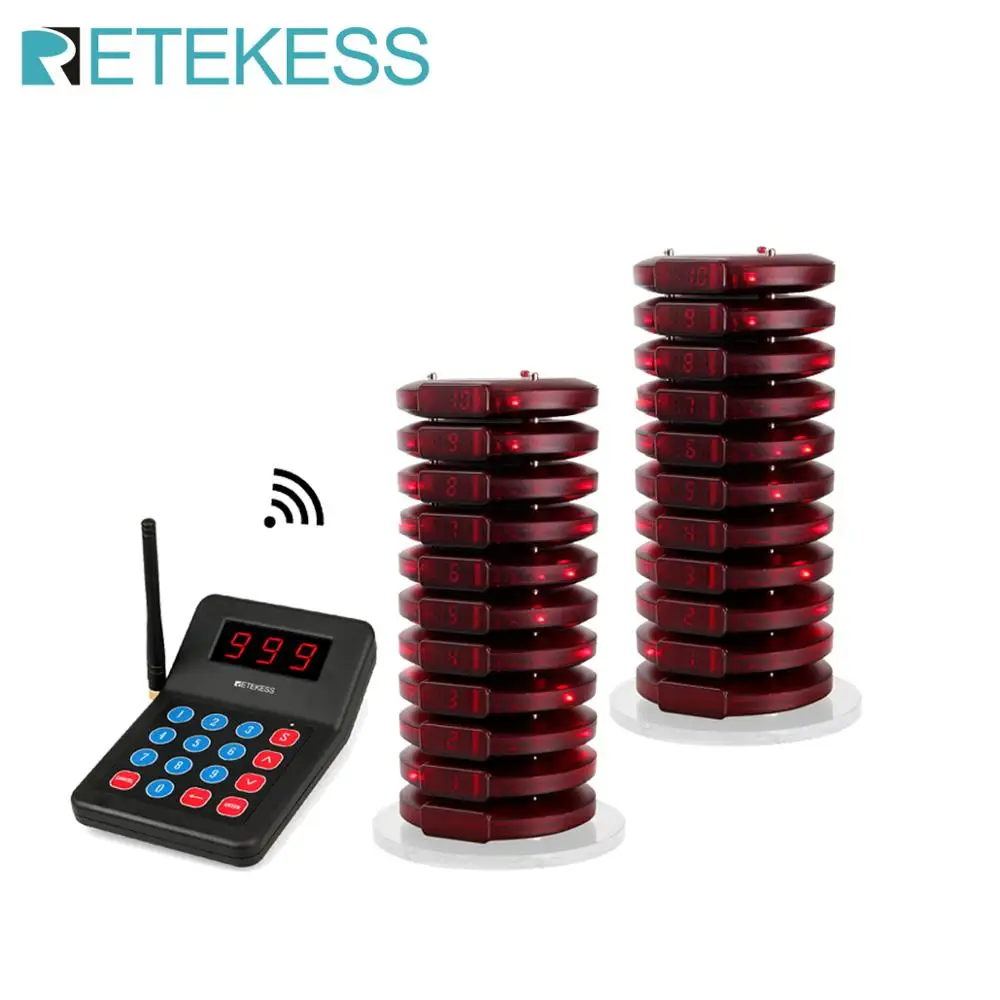 Retekess T119 Restaurant Pager With 20 Coaster Receiver Wireless Queuing Calling System For coffee Church Clinic Food court
Retekess T119 Restaurant Pager With 20 Coaster Receiver Wireless Queuing Calling System For coffee Church Clinic Food court