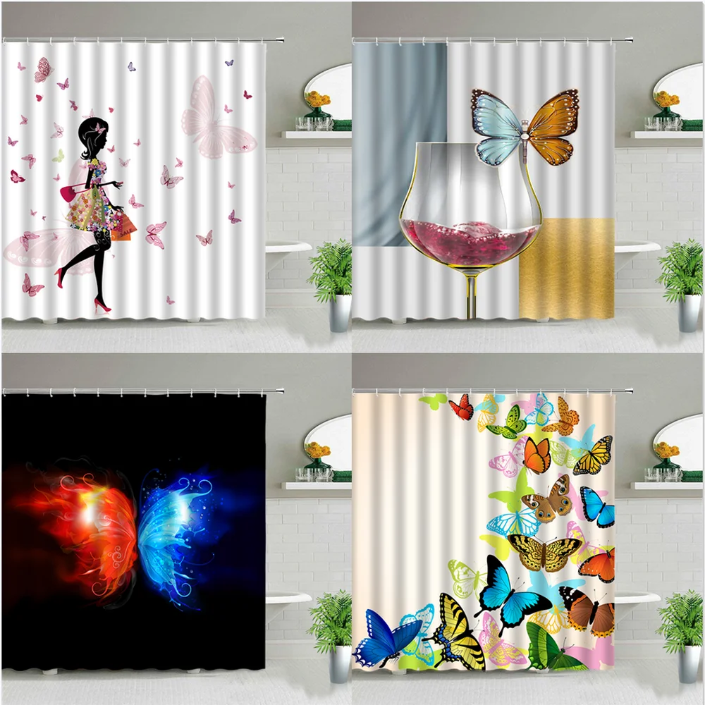 Colorful Butterfly Girls Shower Curtains Flower Plant Animal Print Bathroom Curtain Set Waterprood Bathtub Decor Cloth With Hook
Colorful Butterfly Girls Shower Curtains Flower Plant Animal Print Bathroom Curtain Set Waterprood Bathtub Decor Cloth With Hook