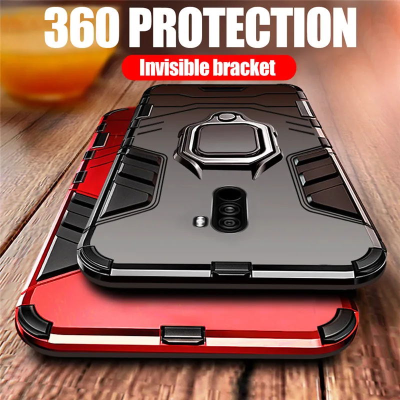 

4 in 1 Armor For Xiaomi Pocophone F1 Case Shockproof Protective Back Cover For Xiomi Poco F1 Case Magnetic Holder Ring Cover