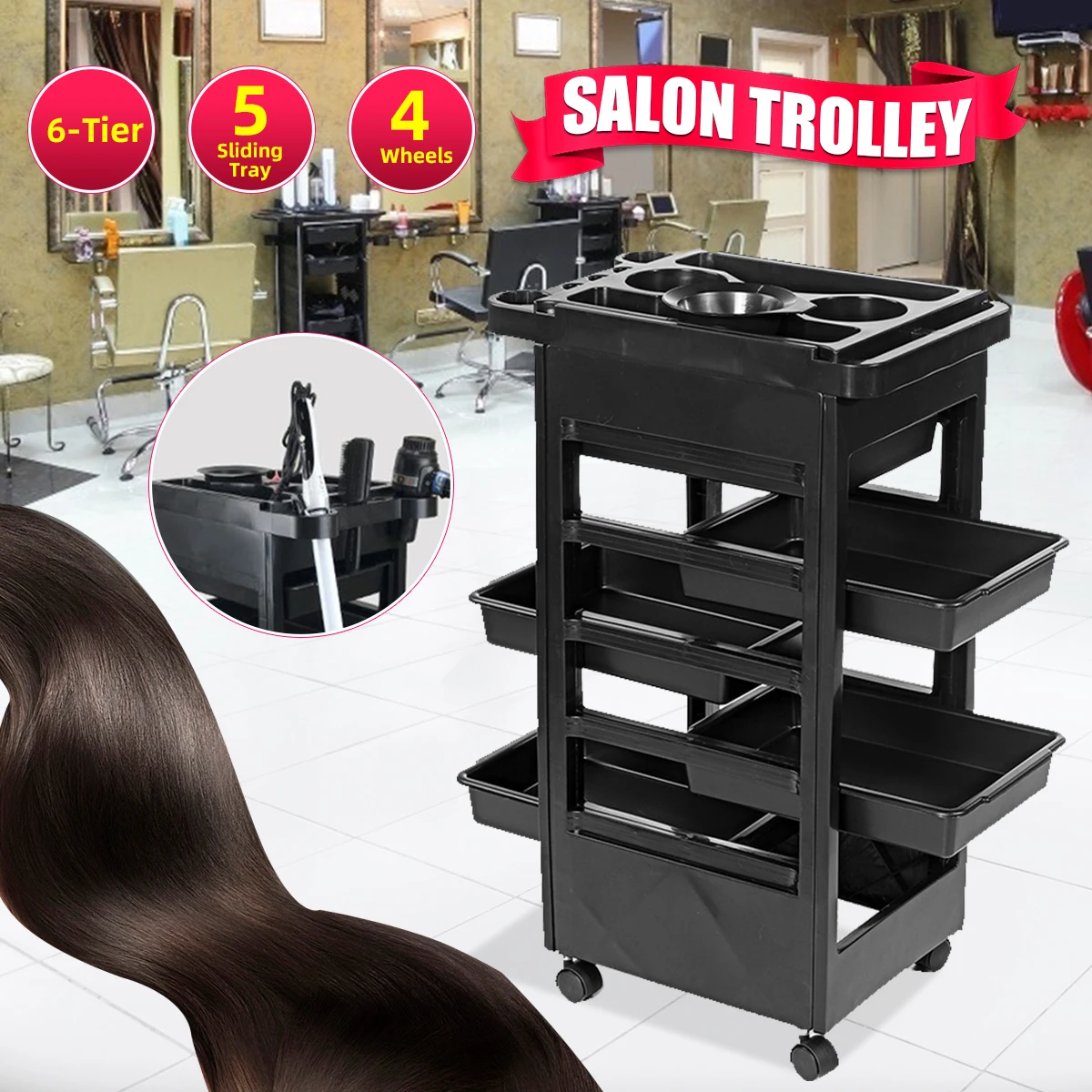 6-Tier Hairdresser Bar Hair Salon Multi-function Tool Trolley Barber Shop Dyeing Car Hair Stylist Trolley with 4 Wheels Tray
6-Tier Hairdresser Bar Hair Salon Multi-function Tool Trolley Barber Shop Dyeing Car Hair Stylist Trolley with 4 Wheels Tray