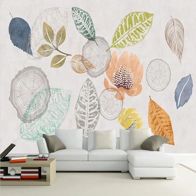 

Hand-painted Nordic Retro Leaf Decorative Painting Wallpaper Eco-friendly Photo Mural For Bedroom Living Room Papel De Pared 3D