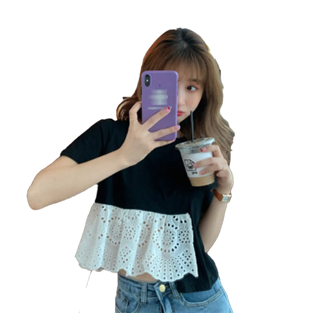 Women Casual T-Shirt Irregular Hollow Lace Top Young Girl 2021 Summer Fashion College Small Fresh Japan Korean Style Tee Sweet
Women Casual T-Shirt Irregular Hollow Lace Top Young Girl 2021 Summer Fashion College Small Fresh Japan Korean Style Tee Sweet