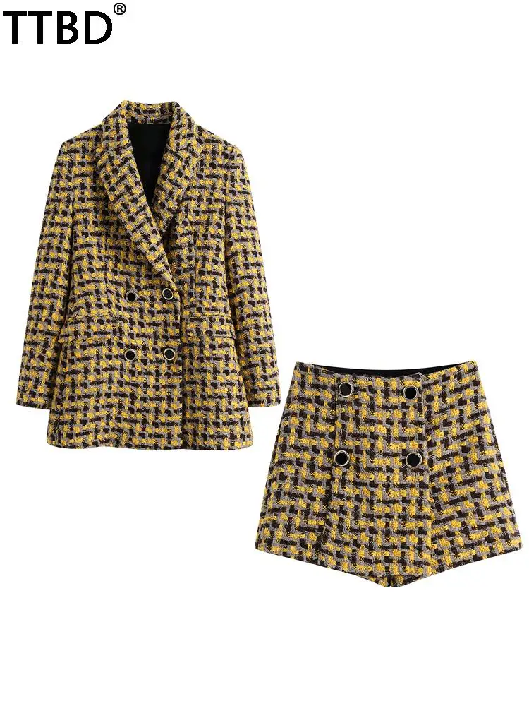 TTBD Women double breasted pockets tweed blazer coat woman buttons tweed high waist side zipper shorts skirts blazer set
TTBD Women double breasted pockets tweed blazer coat woman buttons tweed high waist side zipper shorts skirts blazer set