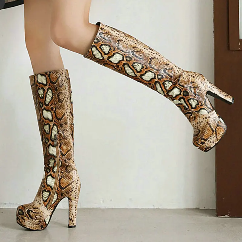 Women Winter Boots Fashion Snake Print PU Knee High Boots Round Toe 12CM Square Root Platform Women Boots Large Size 34-43
Women Winter Boots Fashion Snake Print PU Knee High Boots Round Toe 12CM Square Root Platform Women Boots Large Size 34-43