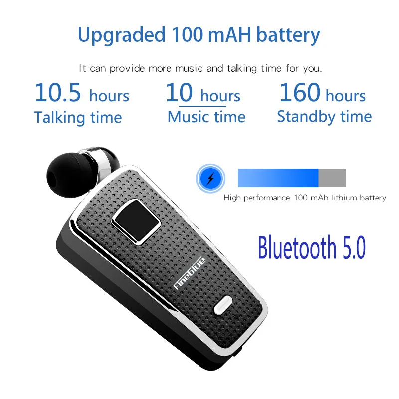 

FineBlue F970 Pro call vibration Wireless Bluetooth Collar Clip Headset with Microphone Handsfree Earbud Business 10 hours call