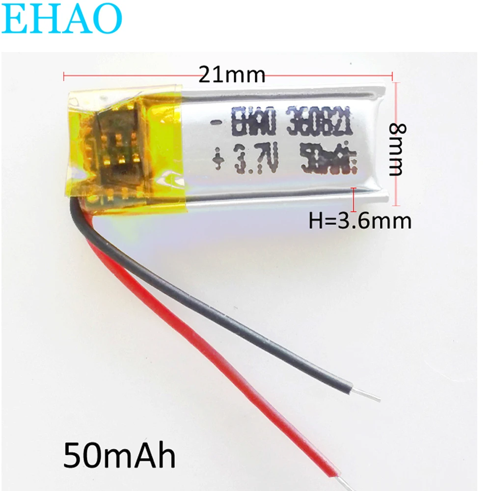 3.7v 50mAh Lithium Polymer LiPo Rechargeable Battery Li cells For DIY Mp3 bluetooth Recorder headphone headset 360821 
3.7v 50mAh Lithium Polymer LiPo Rechargeable Battery Li cells For DIY Mp3 bluetooth Recorder headphone headset 360821