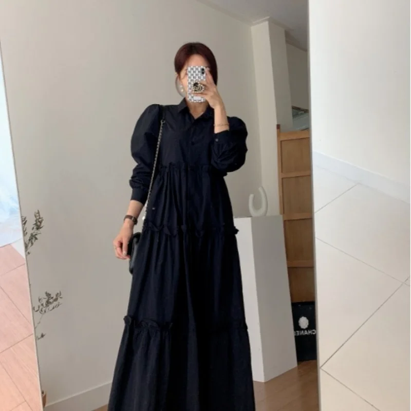 Shirt Dress Women Korean Fashion Elegant Lapel Single-breasted Dress with Wooden Ears and Large Swing Lugentolo
Shirt Dress Women Korean Fashion Elegant Lapel Single-breasted Dress with Wooden Ears and Large Swing Lugentolo