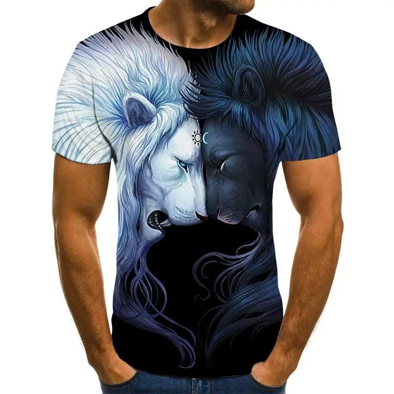 Мужская модная футболка новинка 2019 года 6XL крутая забавная с 3D-принтом льва и