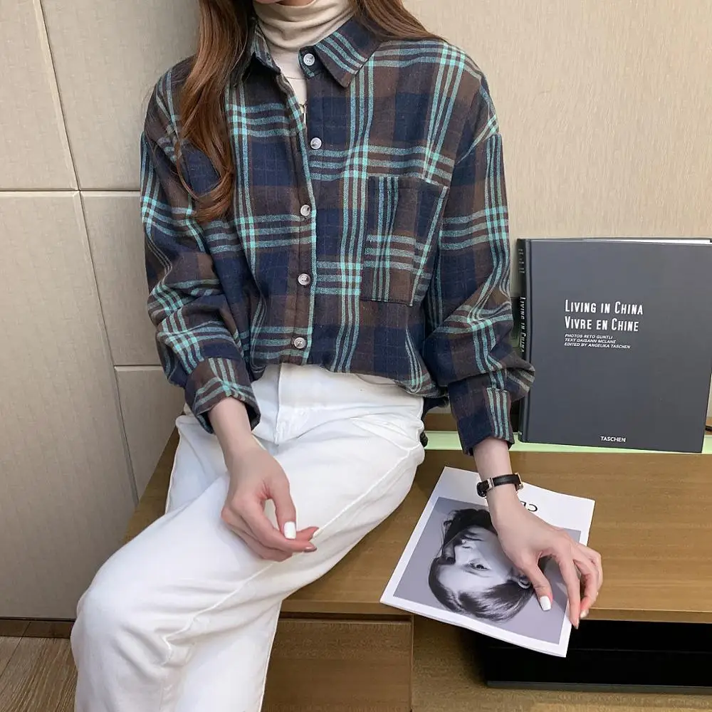 Женская бархатная рубашка в клетку, свободная универсальная утепленная рубашка в Корейском стиле, Осень-зима 2021 
Женская бархатная рубашка в клетку, свободная универсальная утепленная рубашка в Корейском стиле, Осень-зима 2021