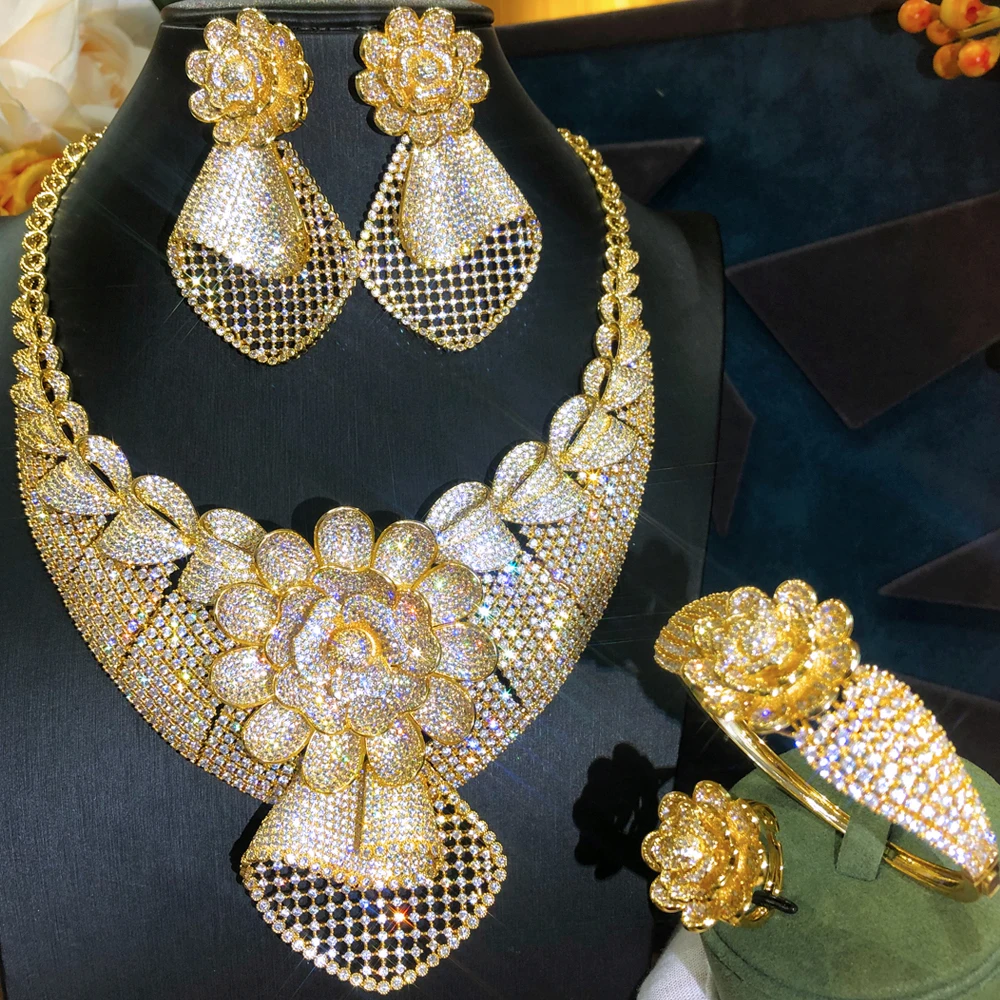 Jimbora Luxury Bridal Gorgeous Big Necklace Bangle Earrings Ring 4PCS Jewelry Set For Women Lady Bridal Wedding Jewellery
Jimbora Luxury Bridal Gorgeous Big Necklace Bangle Earrings Ring 4PCS Jewelry Set For Women Lady Bridal Wedding Jewellery