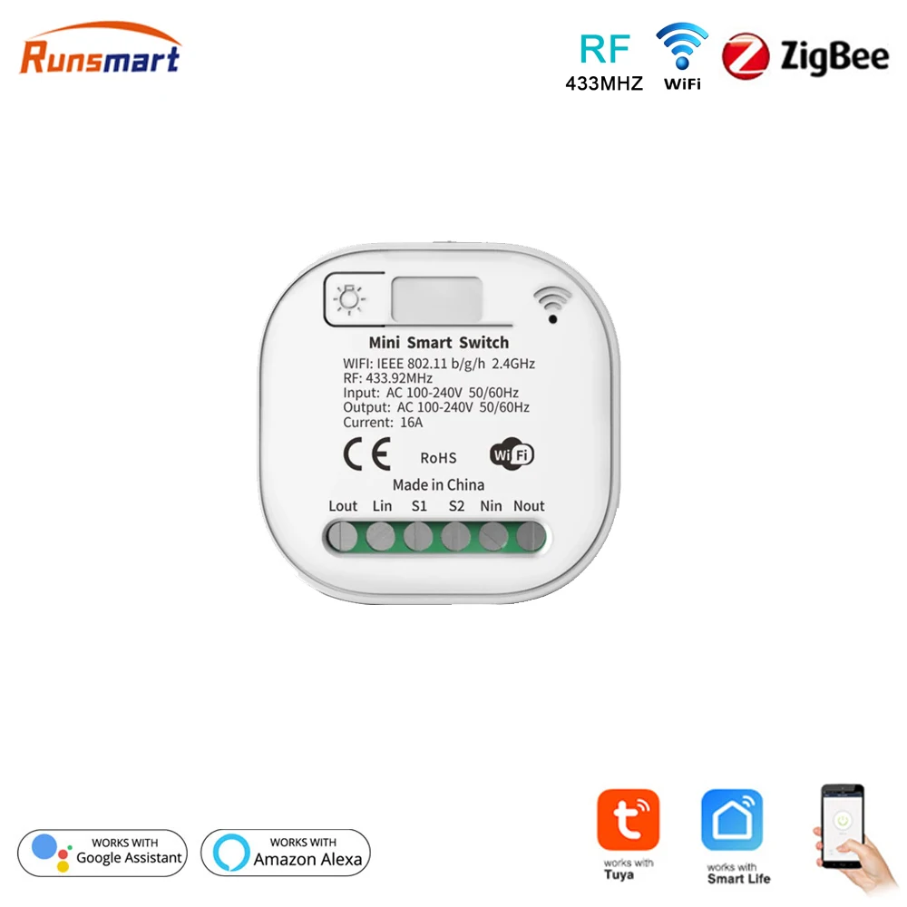 Умный выключатель RF/WiFi/Zigbee, мини-выключатель с таймером, обратный отсчет, функция дистанционного управления, работает с выключателем RF433.92Mhz
Умный выключатель RF/WiFi/Zigbee, мини-выключатель с таймером, обратный отсчет, функция дистанционного управления, работает с выключателем RF433.92Mhz