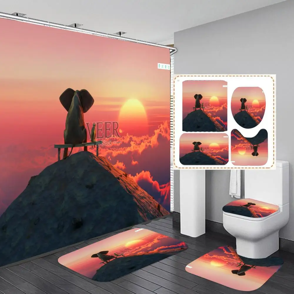 StarBlue-HGS Mountaintop Elephant Waterproof Shower Curtain Bath Mat Pedestal Rug Lid Toilet Cover Bathroom 4PCS/ Set 
StarBlue-HGS Mountaintop Elephant Waterproof Shower Curtain Bath Mat Pedestal Rug Lid Toilet Cover Bathroom 4PCS/ Set