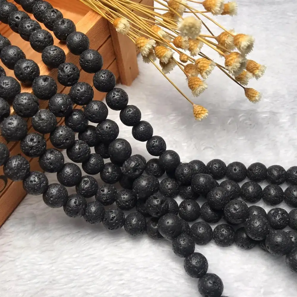 

Factory Wholesale Natural Black Volcanic Lava Stone 4mm 6mm 8mm 10mm 12mm Round Beads 15.5" Pick Size For DIY Jewelry Making