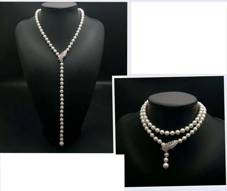 Sweater chain long 8mm-10mm sea shell pearls necklace-cz micro women's versatile simple feather decoration 80cm
Sweater chain long 8mm-10mm sea shell pearls necklace-cz micro women's versatile simple feather decoration 80cm