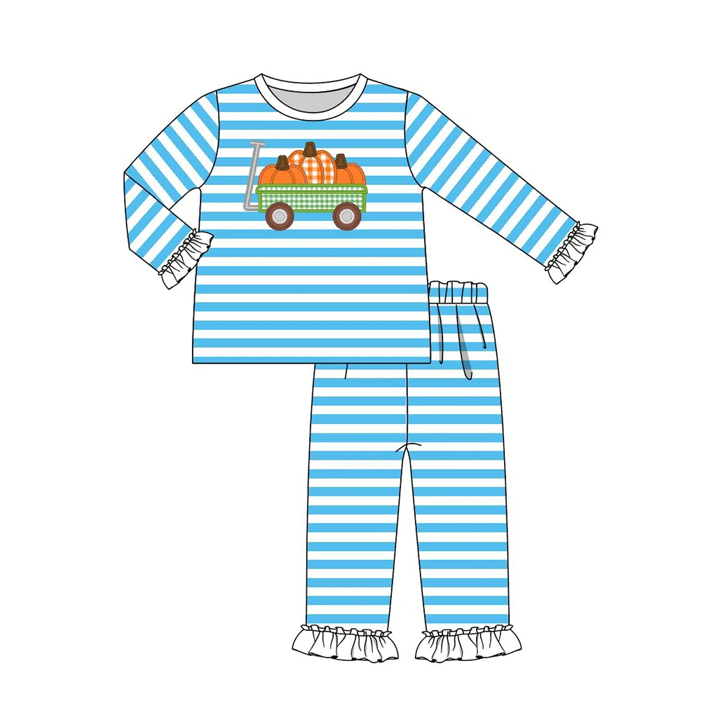 Autumn Clothes Blue Striped Long Sleeve Top And Blue Striped Trousers Halloween Car Push Pumpkin Embroidery Pattern Girl Pajamas
Autumn Clothes Blue Striped Long Sleeve Top And Blue Striped Trousers Halloween Car Push Pumpkin Embroidery Pattern Girl Pajamas