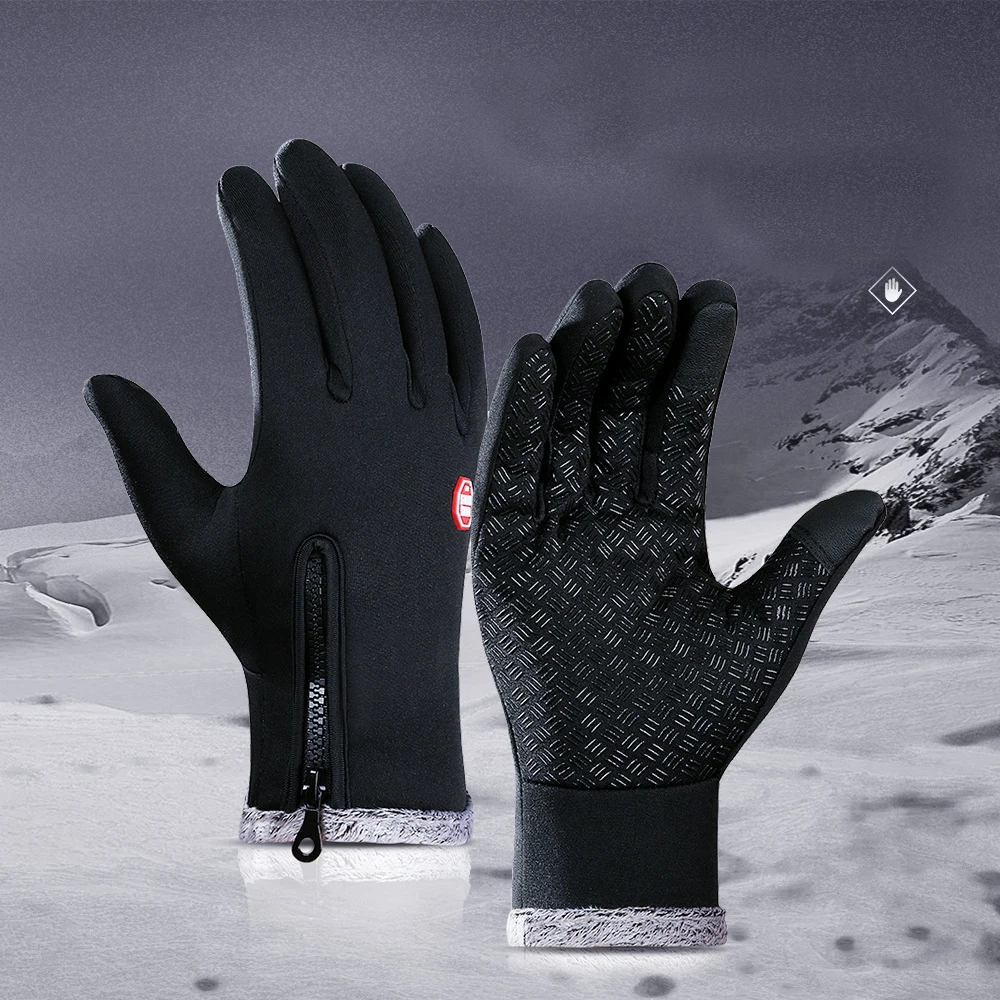 

Winter Waterproof Gloves Windproof Anti-Slip Zipper Gloves Men Women Riding Skiing Warm Fluff Comfortable Gloves Thickening