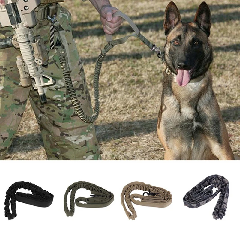 

Solid Color Dog Leashes 1000D Nylon Tactical Military Police Dog Training Leash Elastic Pet Collars Multicolor