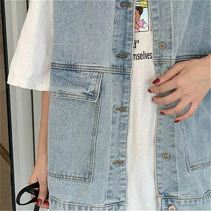 Waistcoat Women Sleeveless Vest Chic Denim Loose Ins Outwear College Popular All-match Oversized BF Daily Newest Single Breasted 
Waistcoat Women Sleeveless Vest Chic Denim Loose Ins Outwear College Popular All-match Oversized BF Daily Newest Single Breasted
