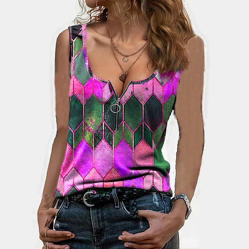 NEW Women Summer Sleeveless Fashion Ladies Geometric Print Pull Round Neck Chain T Shirt Top Fashion Sexy Large Size Clothing
NEW Women Summer Sleeveless Fashion Ladies Geometric Print Pull Round Neck Chain T Shirt Top Fashion Sexy Large Size Clothing