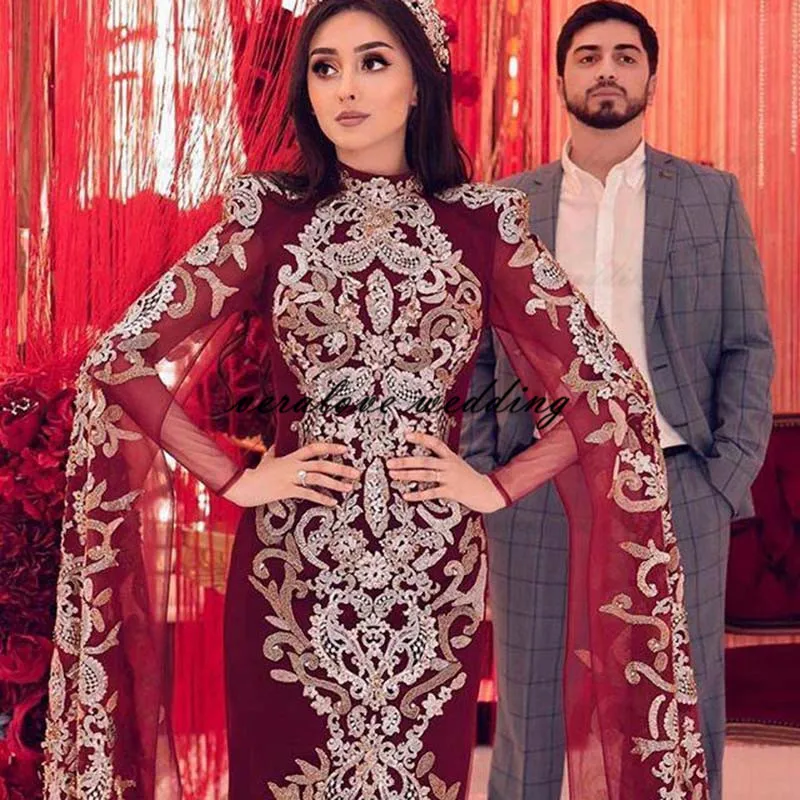 Red Wedding Dress High Neck Lace Appliques Long Sleeves Kaftan Bridal Gowns Sweep Train Muslim Formal Party Gowns
Red Wedding Dress High Neck Lace Appliques Long Sleeves Kaftan Bridal Gowns Sweep Train Muslim Formal Party Gowns