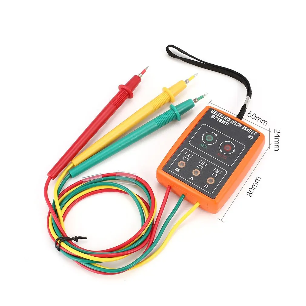 New SM852B 3 Phase Rotation Tester Digital Phase Indicator Detector LED Buzzer Phase Sequence Meter Voltage Tester 60V~600V AC
New SM852B 3 Phase Rotation Tester Digital Phase Indicator Detector LED Buzzer Phase Sequence Meter Voltage Tester 60V~600V AC